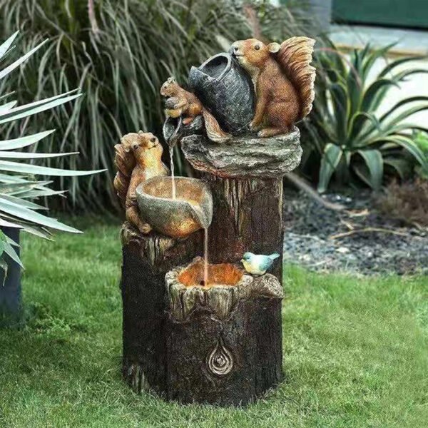 Solar resin duck garden fountain with LED squirrel design, outdoor decor (E2). - Image 3
