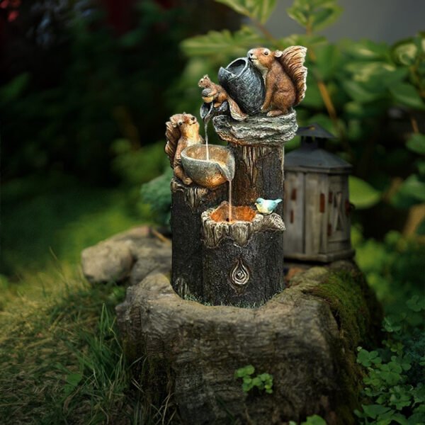 Solar resin duck garden fountain with LED squirrel design, outdoor decor (E2). - Image 10