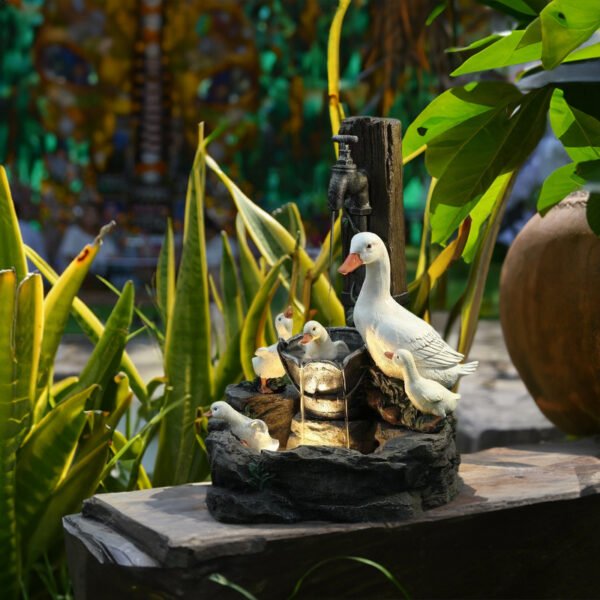 Solar resin duck garden fountain with LED squirrel design, outdoor decor (E2). - Image 6