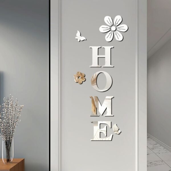 HOME Flower Acrylic Mirror Wall Stickers - Image 2