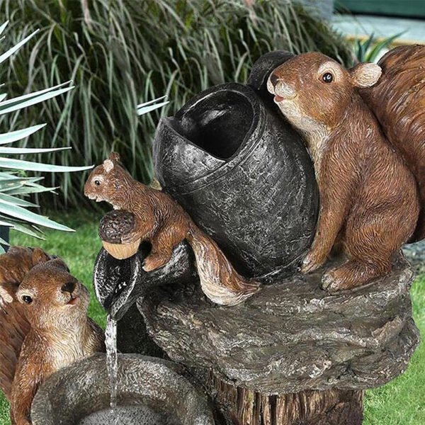 Solar resin duck garden fountain with LED squirrel design, outdoor decor (E2). - Image 8
