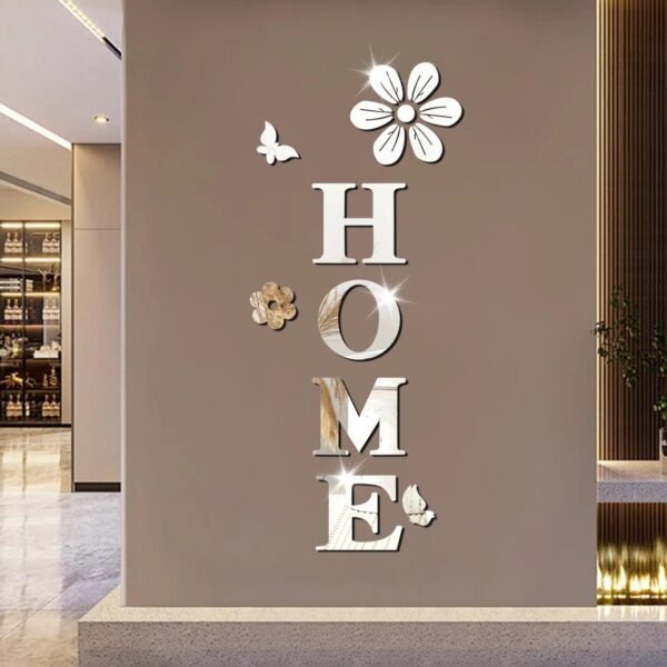 HOME Flower Acrylic Mirror Wall Stickers - Image 3