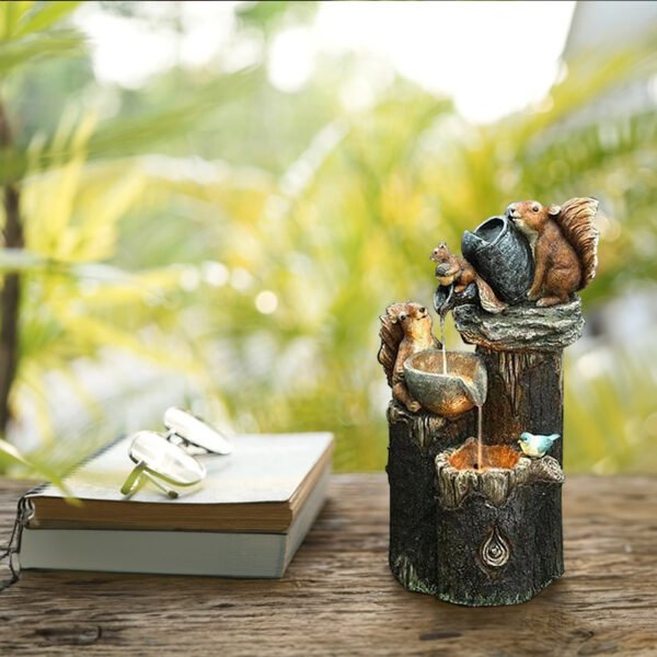 Solar resin duck garden fountain with LED squirrel design, outdoor decor (E2). - Image 9