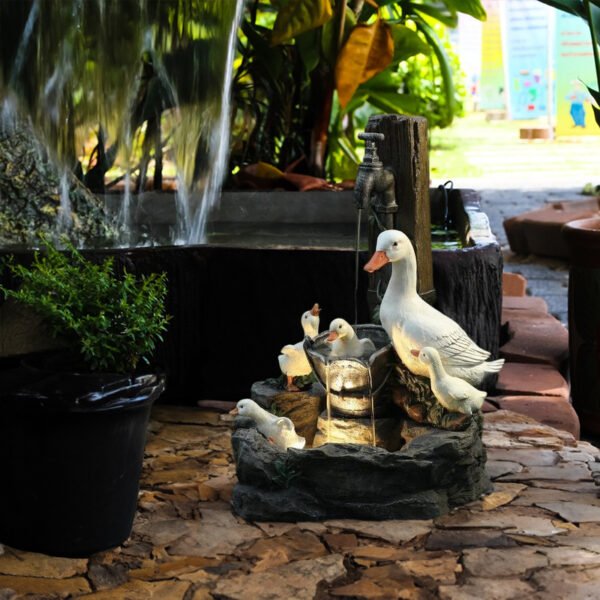 Solar resin duck garden fountain with LED squirrel design, outdoor decor (E2). - Image 7